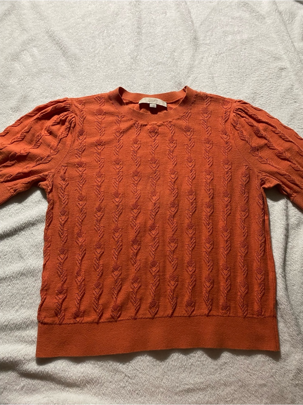 LOFT Textured Crewneck Sweater in Orange Size Medium Like New